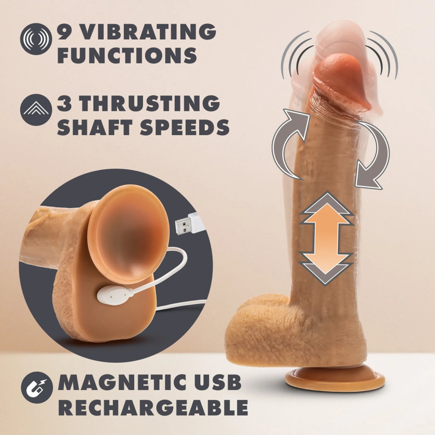 DR SKIN SILICONE DR PHILLIPS 8.5IN THRUSTING DILDO TAN