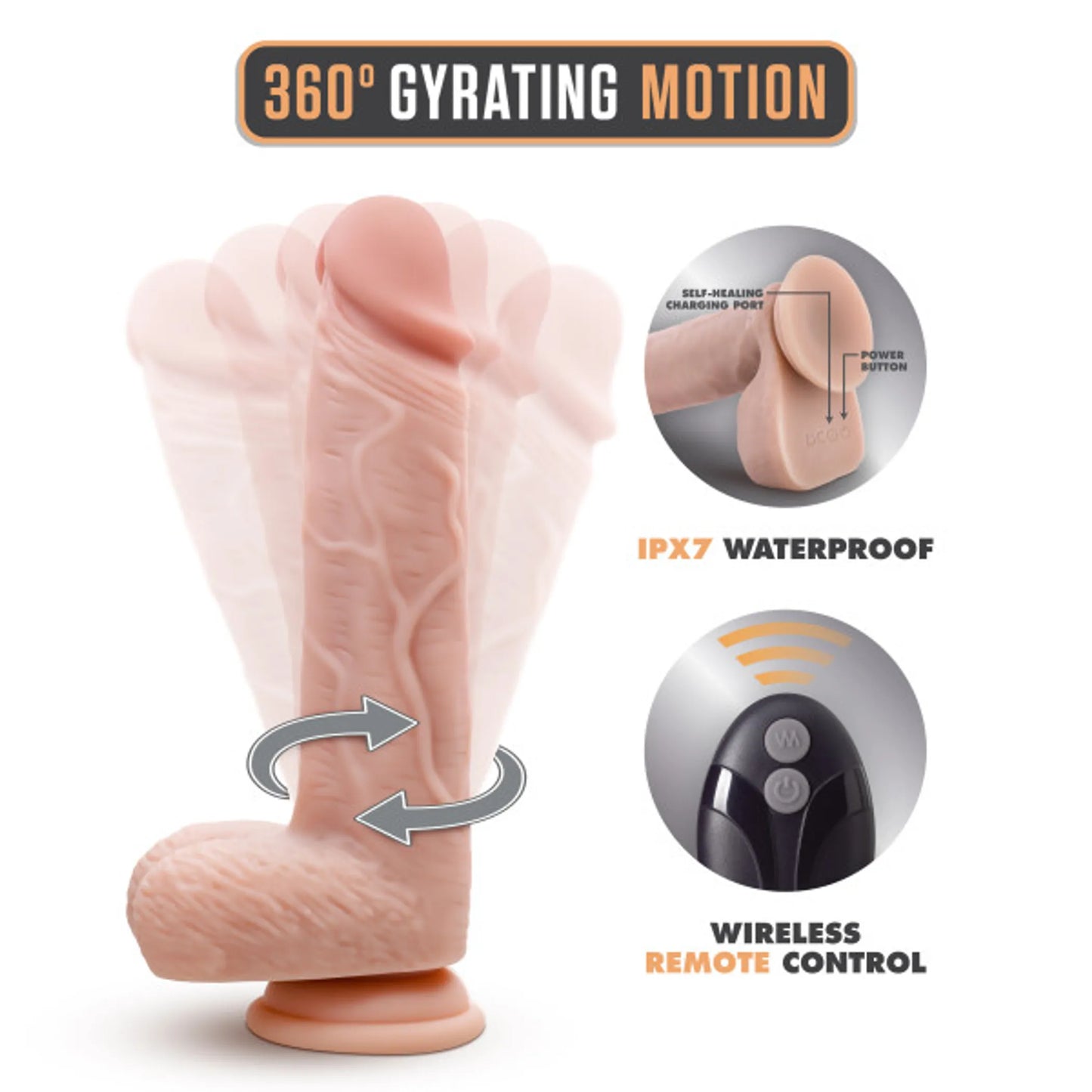 DR SKIN SILICONE DR ETHAN 8.5 IN GYRATING DILDO BEIGE
